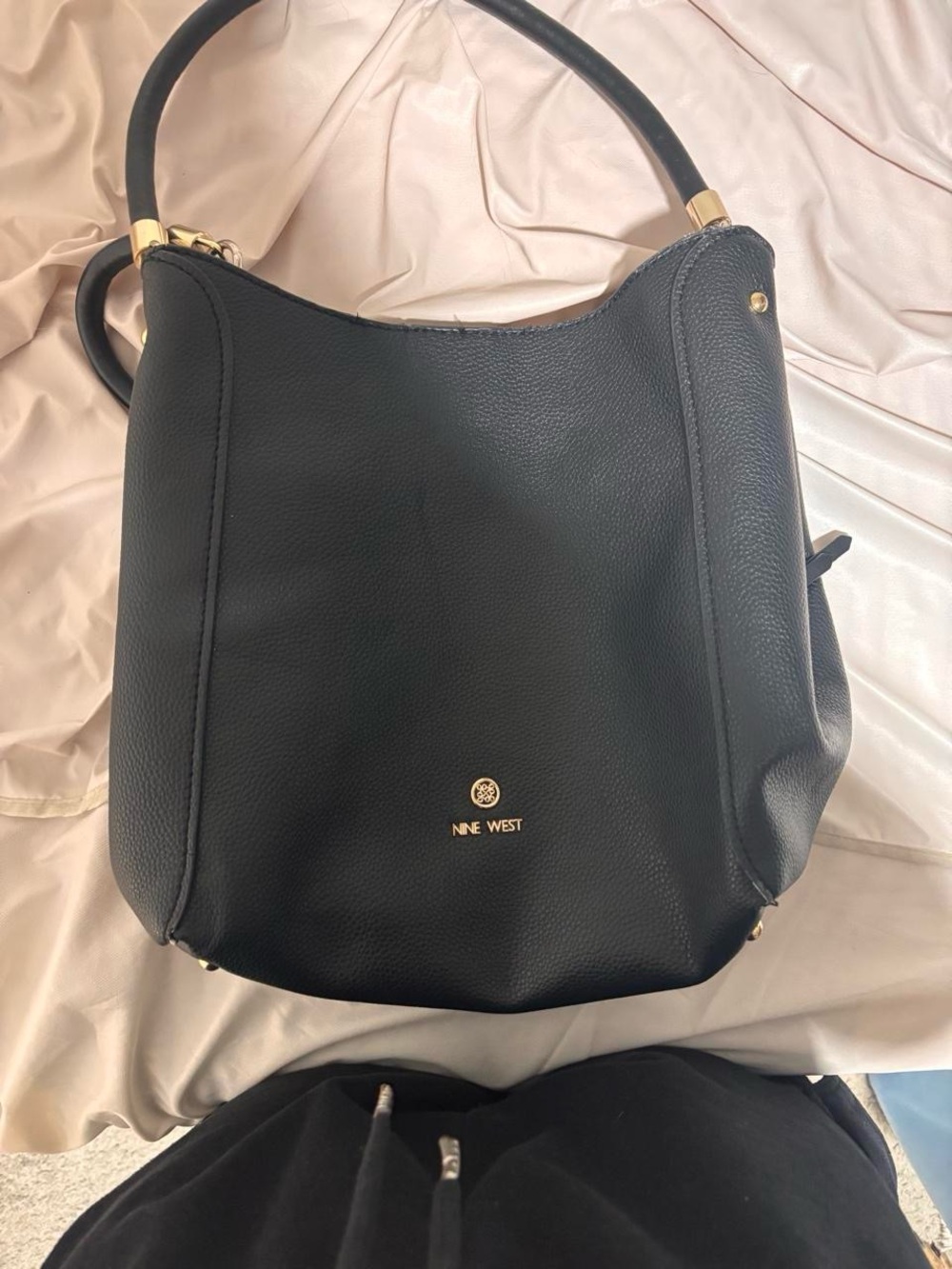 Nine West Black Pebbled Shoulder Hobo with Gold Accents